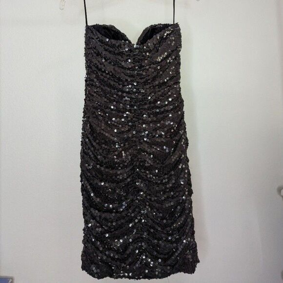 Vintage Vicky Tiel Couture Paris ruched sequin strapless bustier mini dress XS - Picture 2 of 11